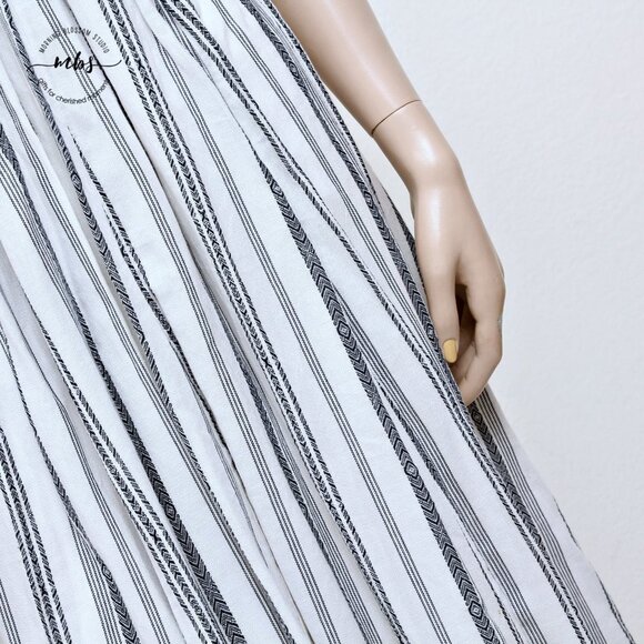 En Creme Boho Striped Low Neck Maxi Dress Blue White Women S - Picture 9 of 15